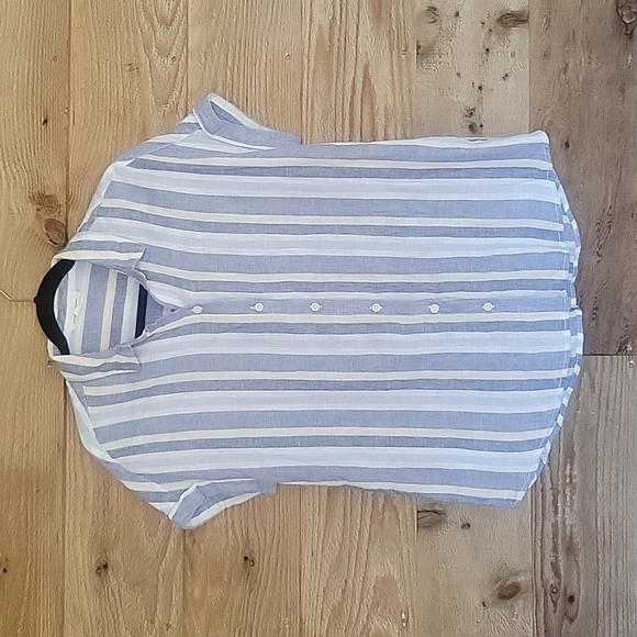 beach lunch lounge Blue and White Striped Linen Blend Button Down Size Small - Picture 1 of 5